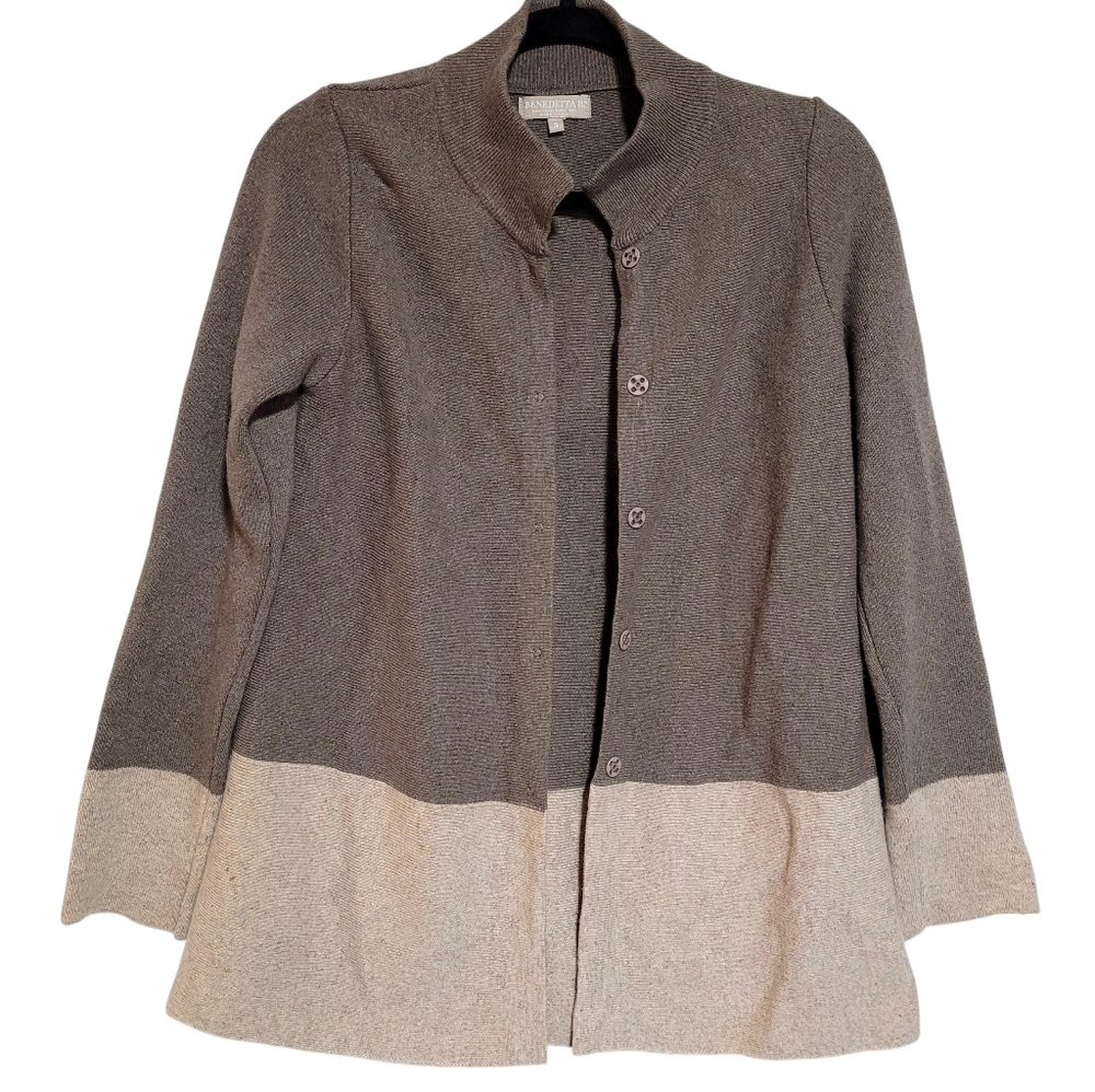 Benedetta B Merino Wool Cashmere Snap Front Cardigan Sweater Brown Tan Small
